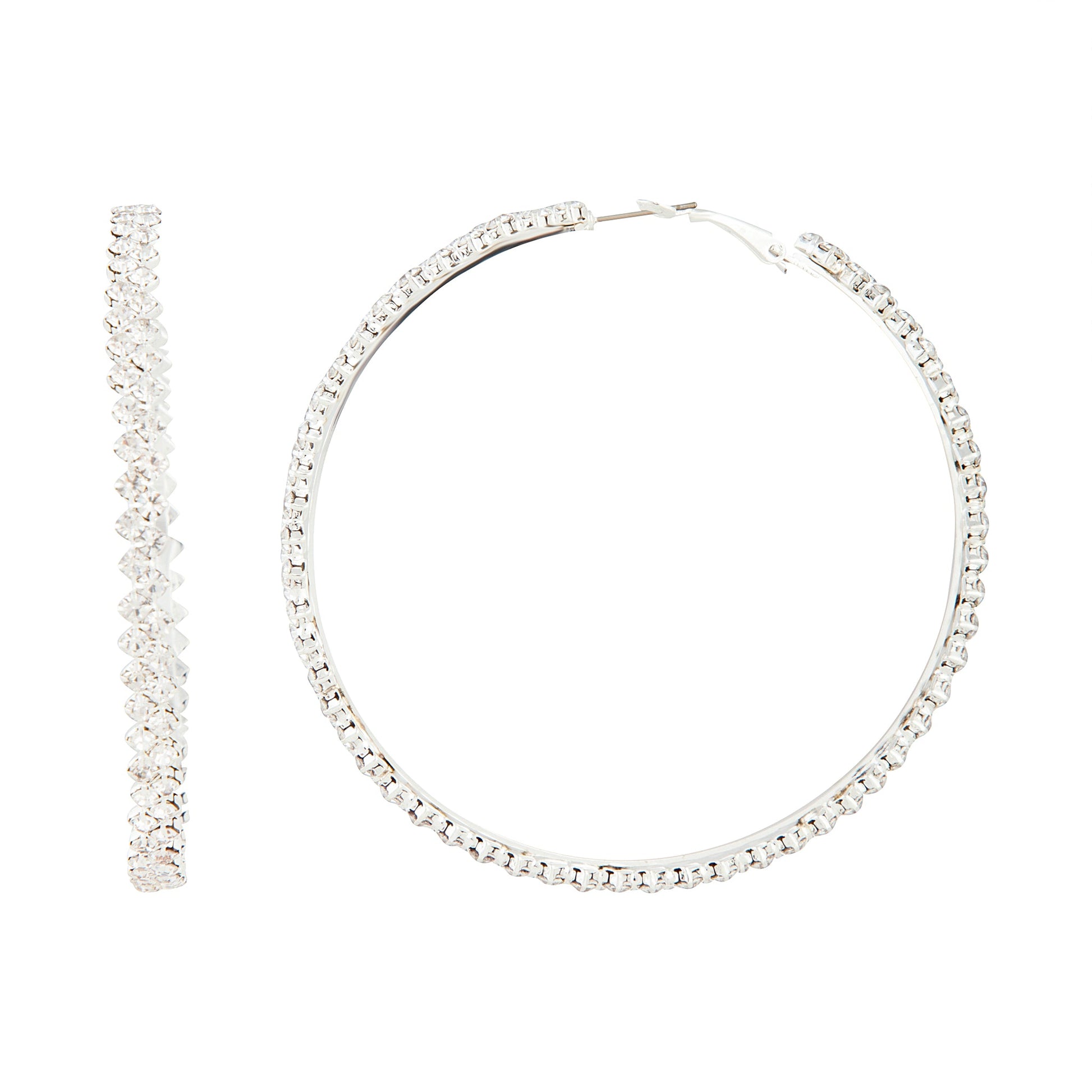 Silver Large Stone Set Hoop Earrings