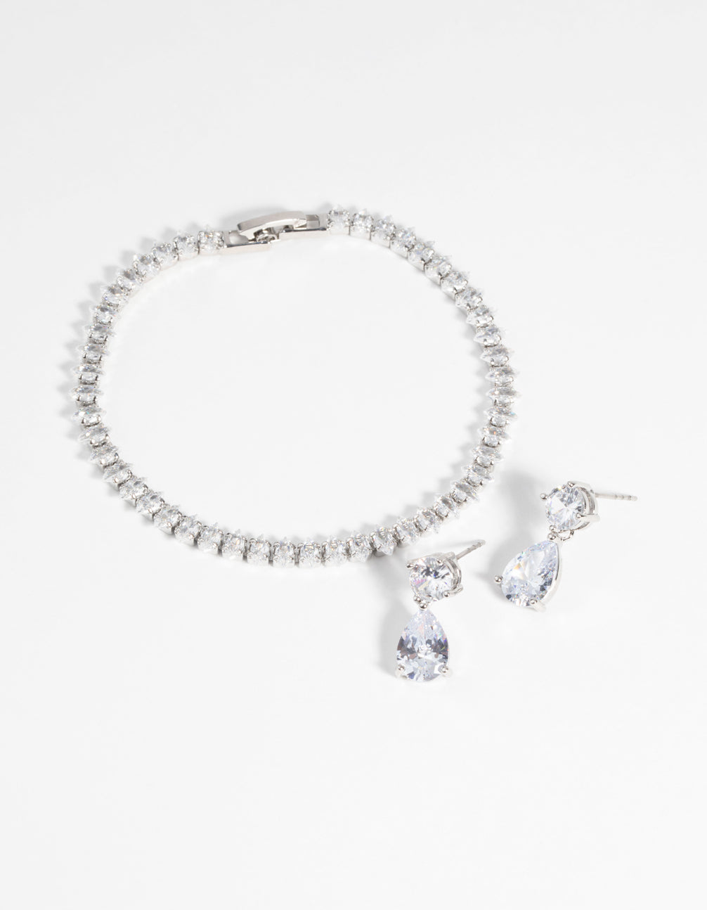 Silver Diamond Simulant Marquise Bracelet & Earrings Set