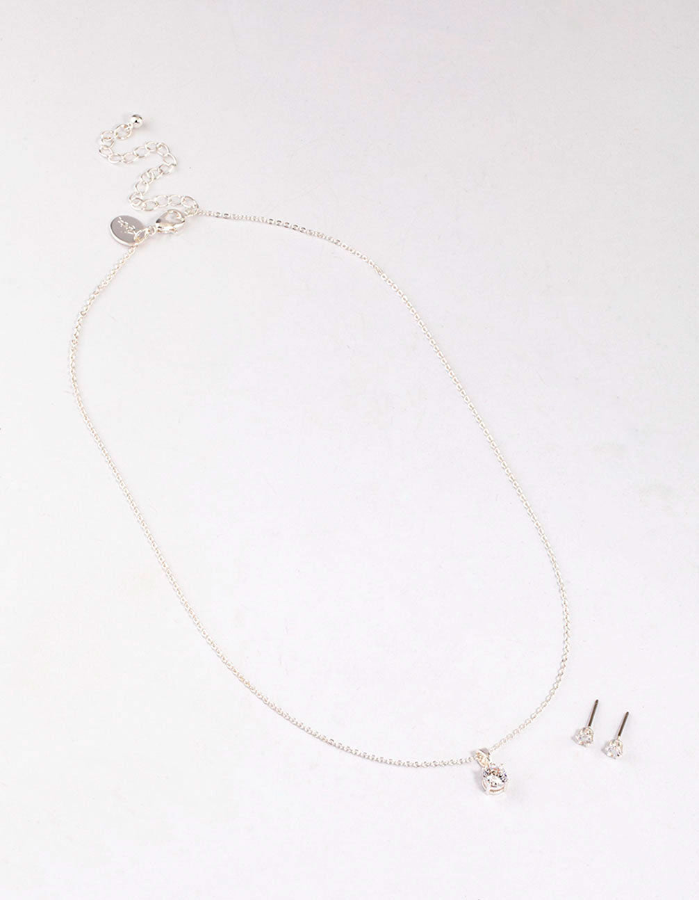 Silver Round Solitaire Necklace & Earring Set