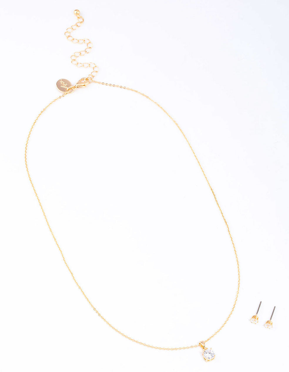 Gold Round Solitaire Necklace & Earring Set