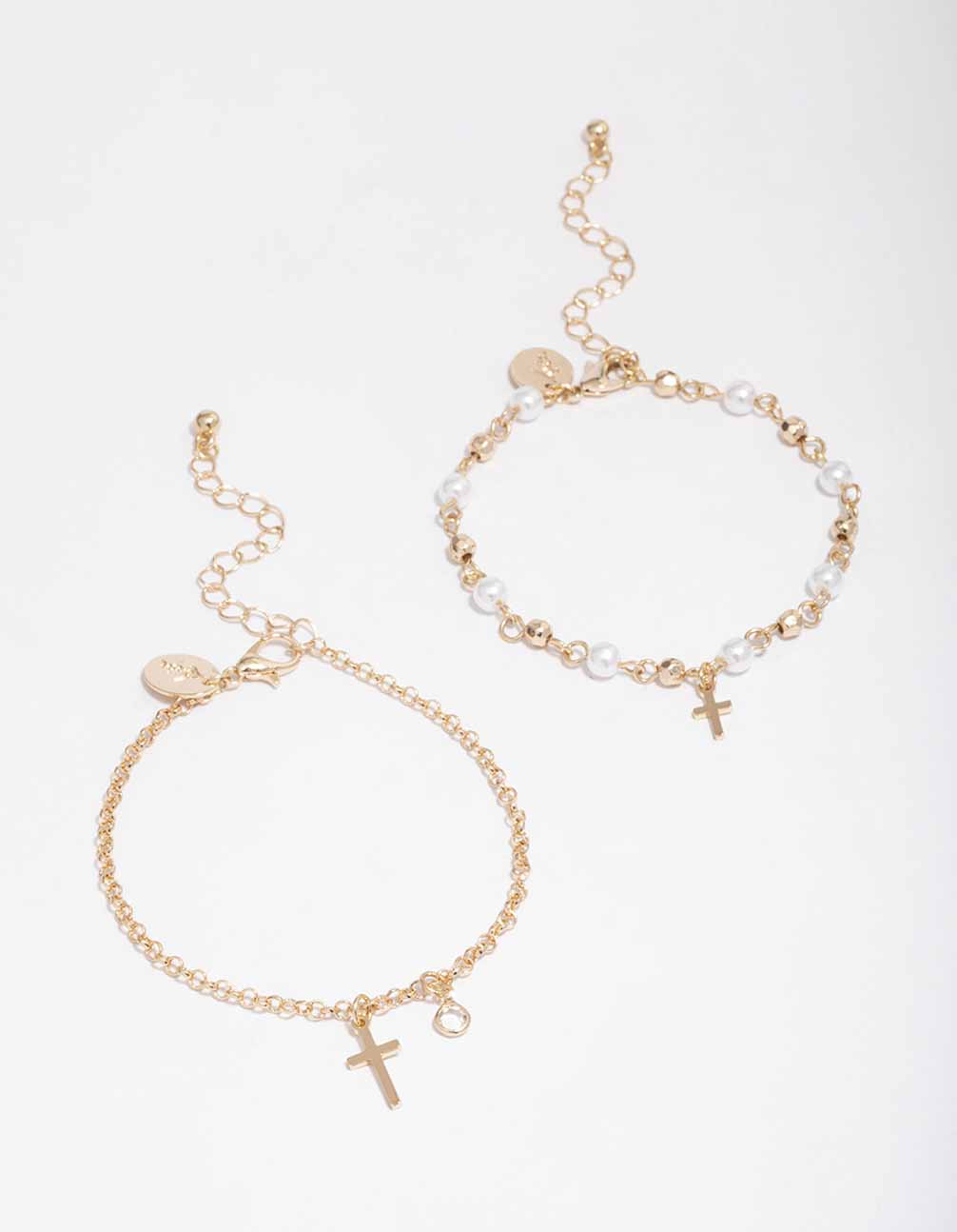 Gold Pearl Cross Charm Bracelet Pack
