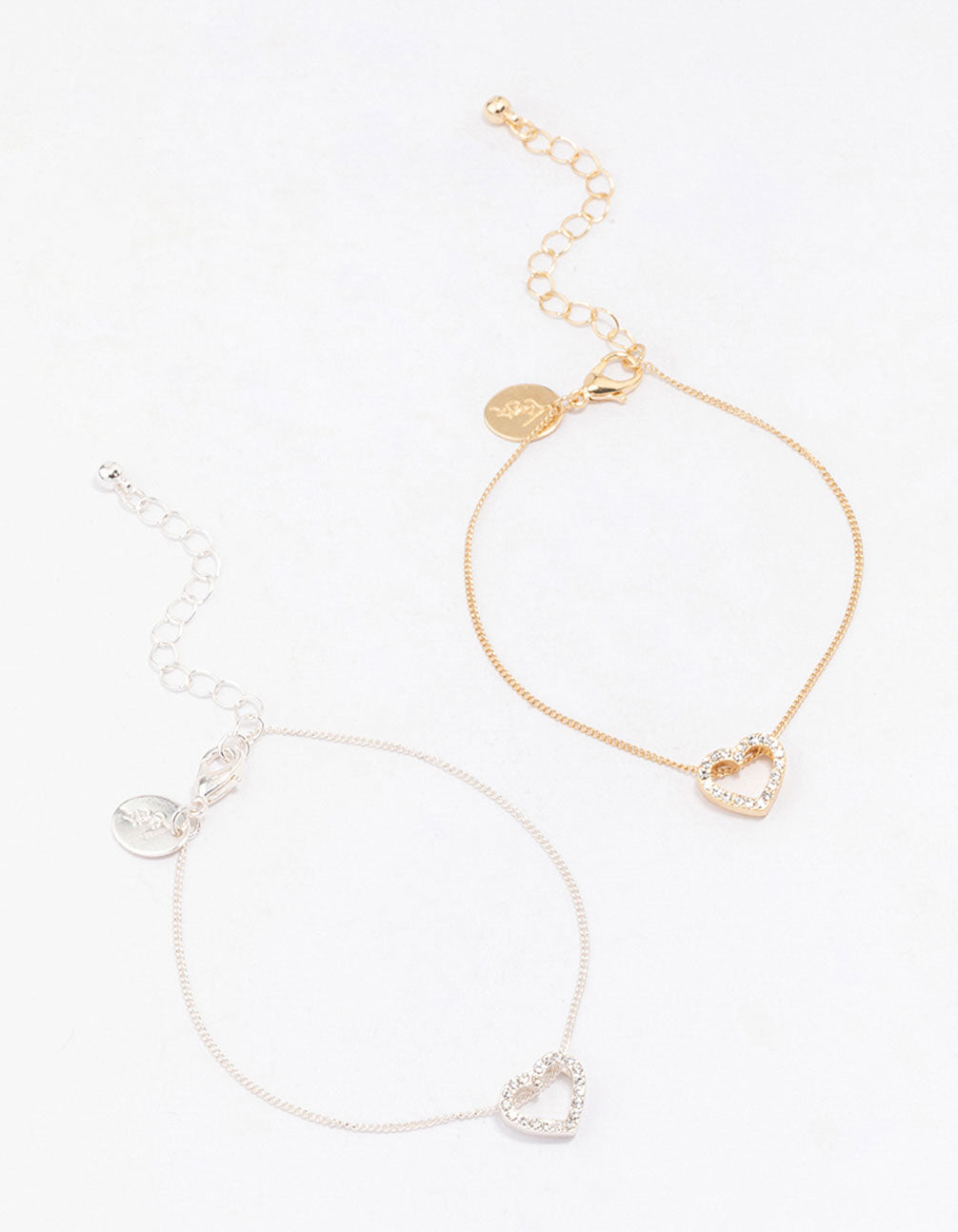 Gold & Silver Open Heart Diamante Bracelets 2-Pack