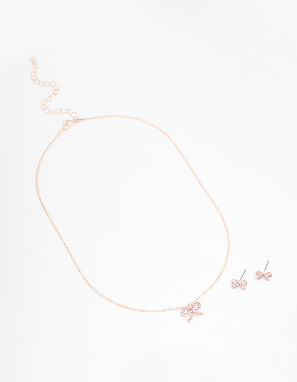 Rose Gold Bow Diamante Jewellery Set
