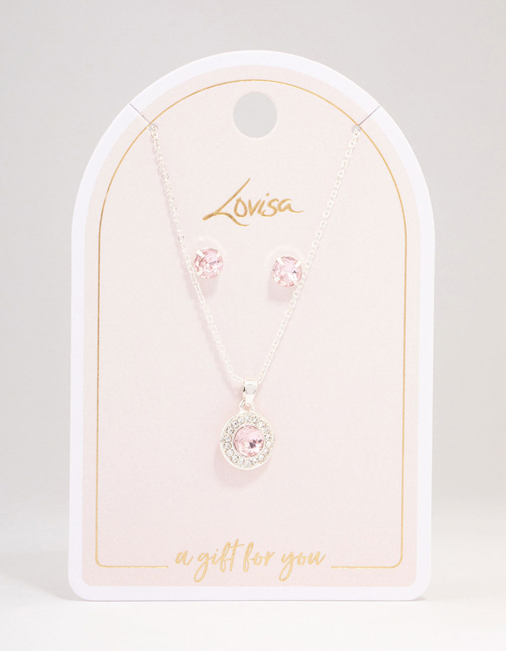 Silver Round Diamante Pink Halo Jewellery Set