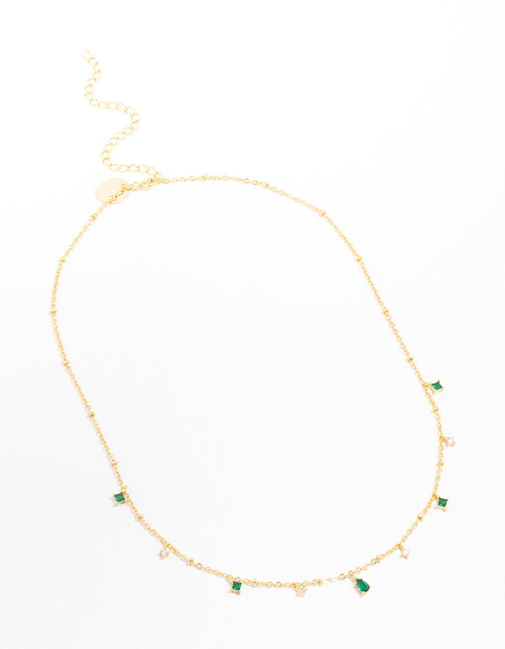 Gold Plated Cubic Zirconia Emerald Pear Dainty Station Necklace