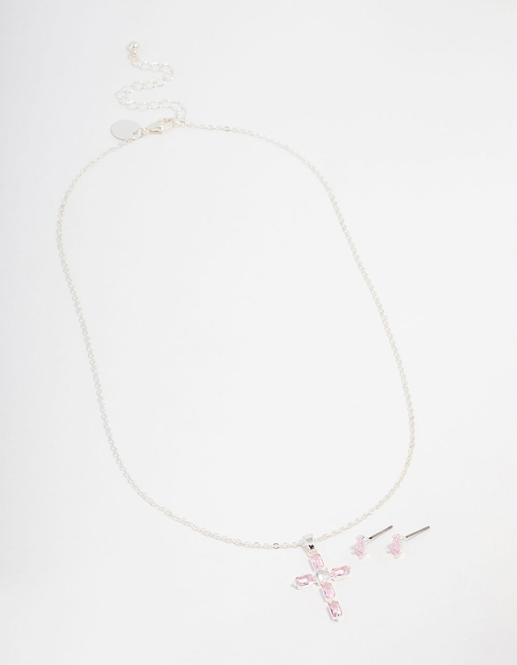 Silver Plated Diamante Cross Necklace & Stud Earrings Set