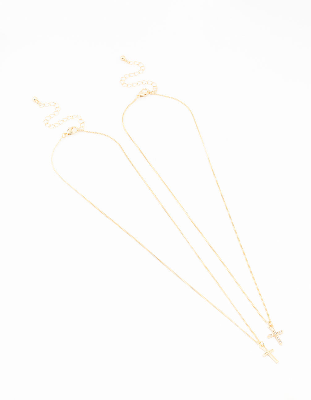 Gold Plain & Diamante Cross Necklace 2-Pack