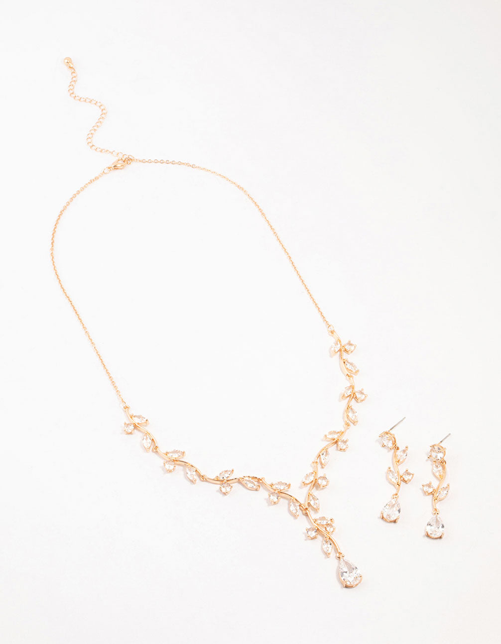 Gold Creeping Crystal Roses Necklace & Earrings Set