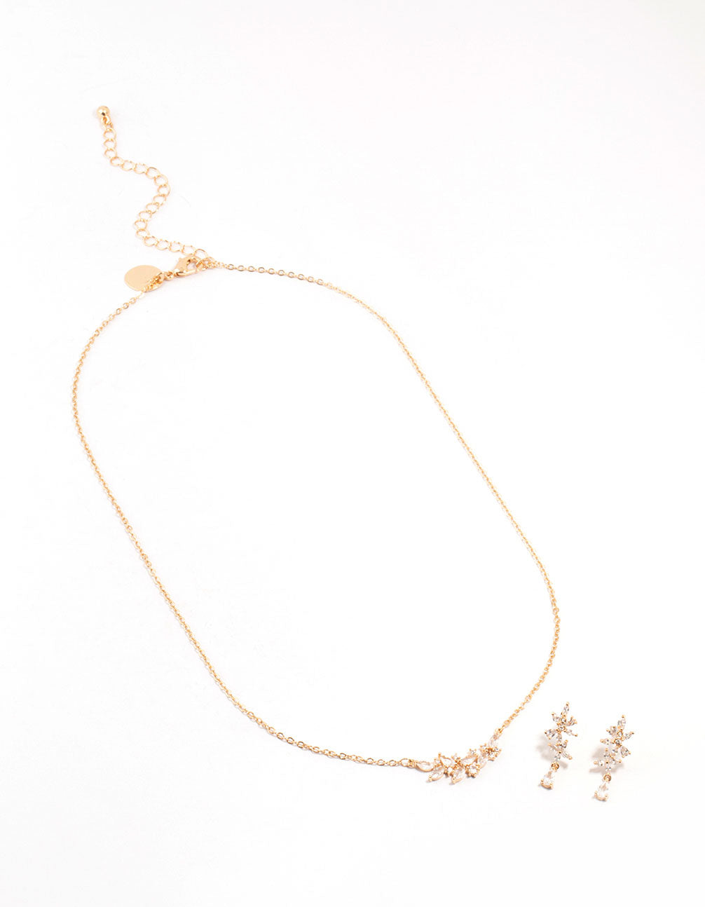 Gold Dainty Sparkle Flower Earrings & Necklace Set