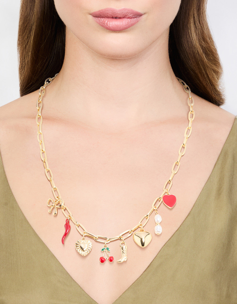 Gold Plated Chili & Cherry Charm Necklace