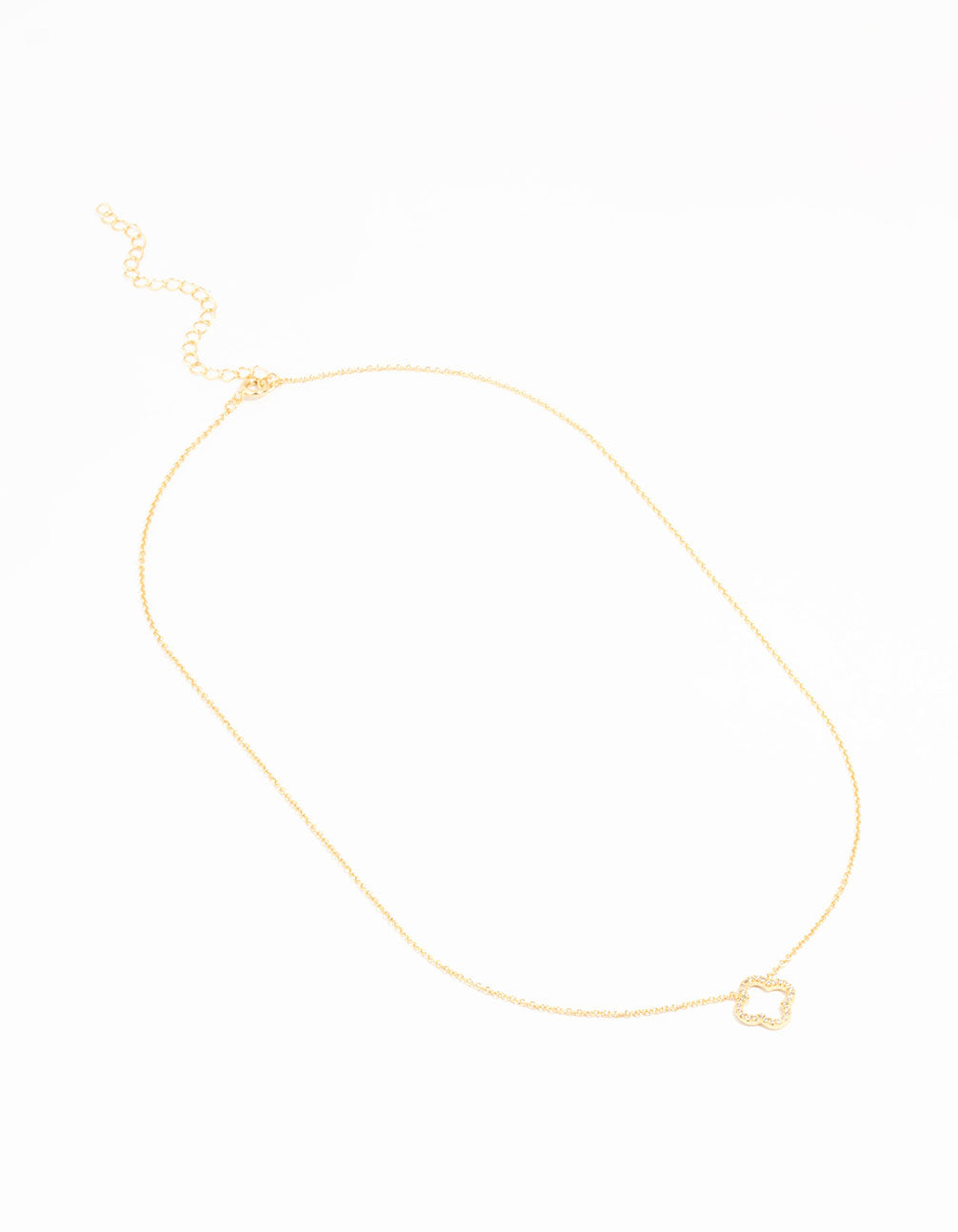 Gold Plated Brass Cubic Zirconia Hollow Flower Necklace