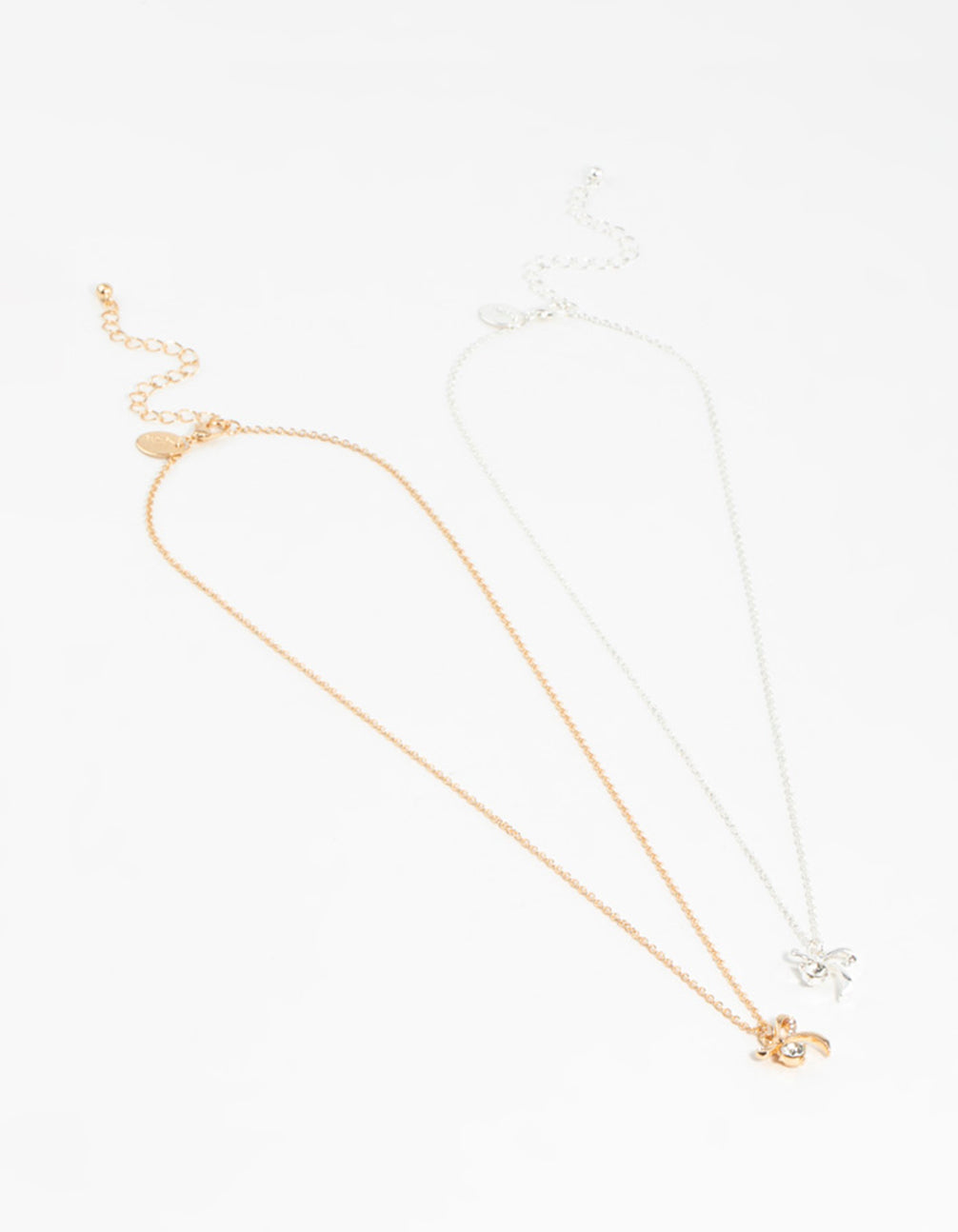 Mixed Metals Bow with Diamante Necklaces 2-Pack