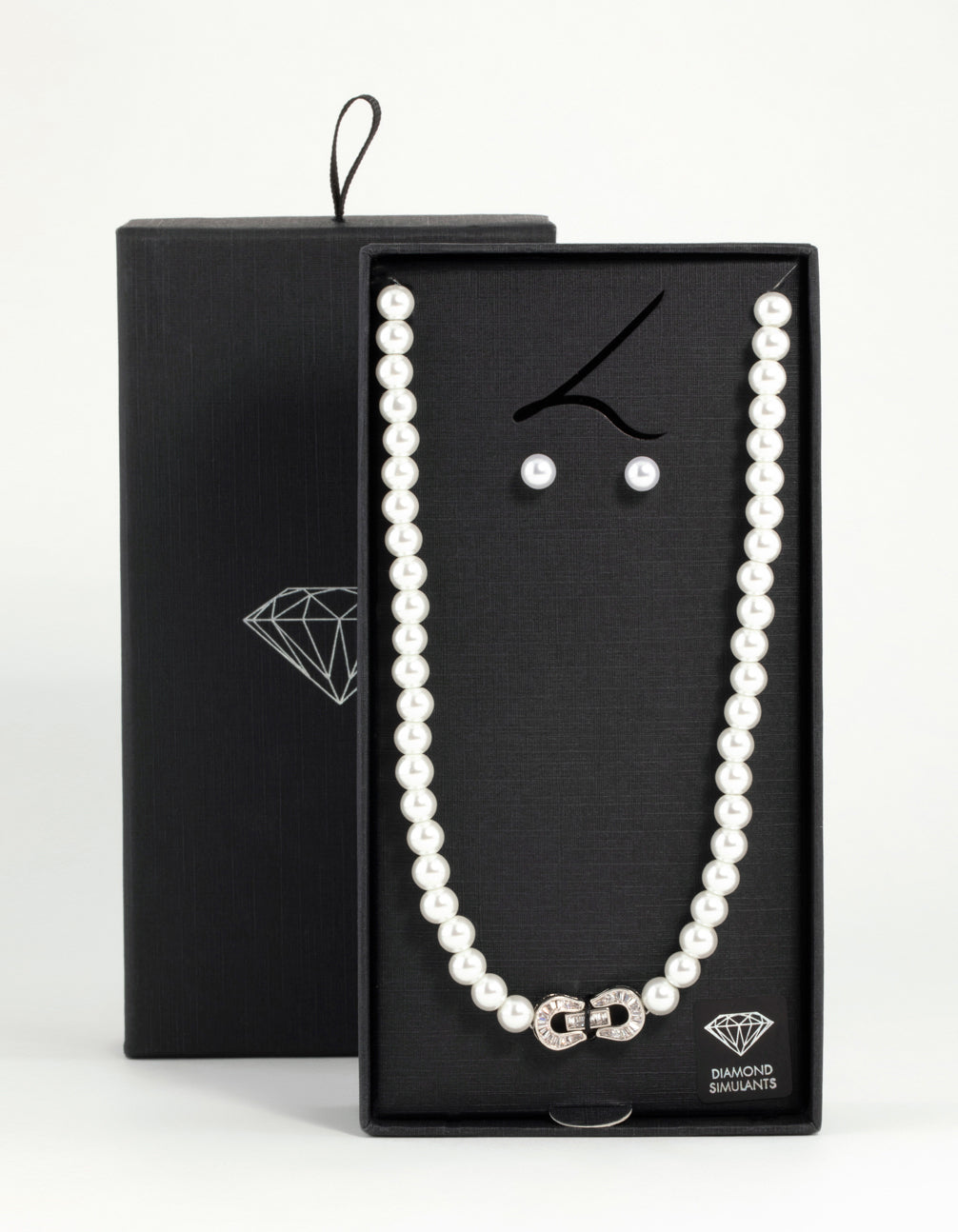 Silver Pearl Double Hoop Necklace & Earrings Set