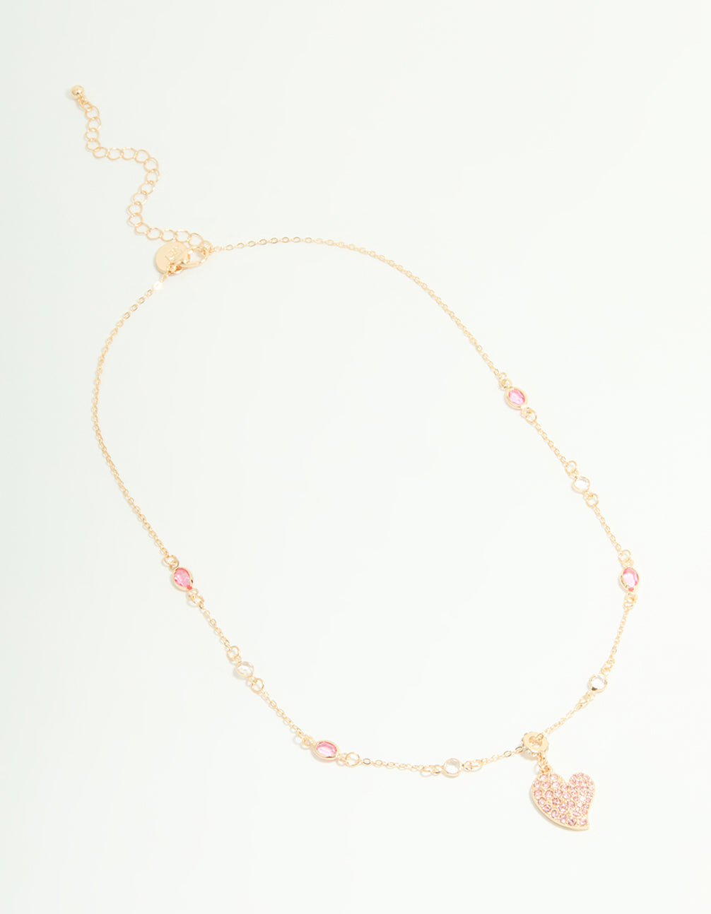 Gold Pink Diamante Heart Rondell Necklace