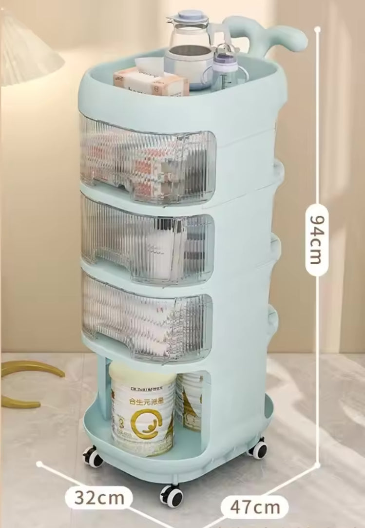 Multi Tier Rolling Storage Rack, Kids Diaper Organizer, Kids Wheels Storage Organizer, Floor Standing Storage Racks