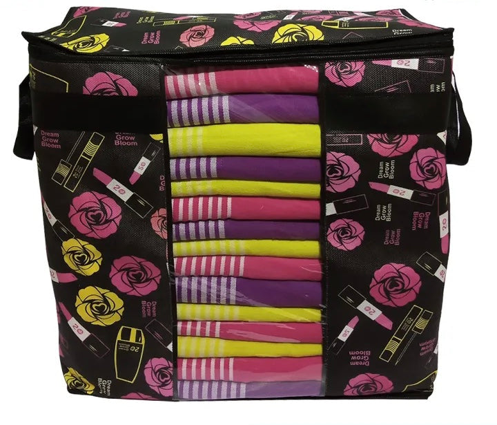 Printed Multipurpose Storage Bag, Storage Bags With Handles, Non Woven Floral Print Storage Organizer, Closet Organizer