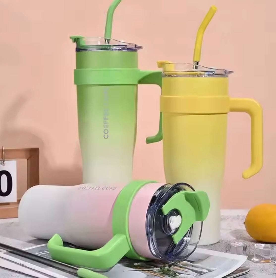 40oz Insulated Gradient Tumbler With Lid, Stainless Steel Car Mug With Straw, Stainless Steel Vacuum Insulated Car Mug