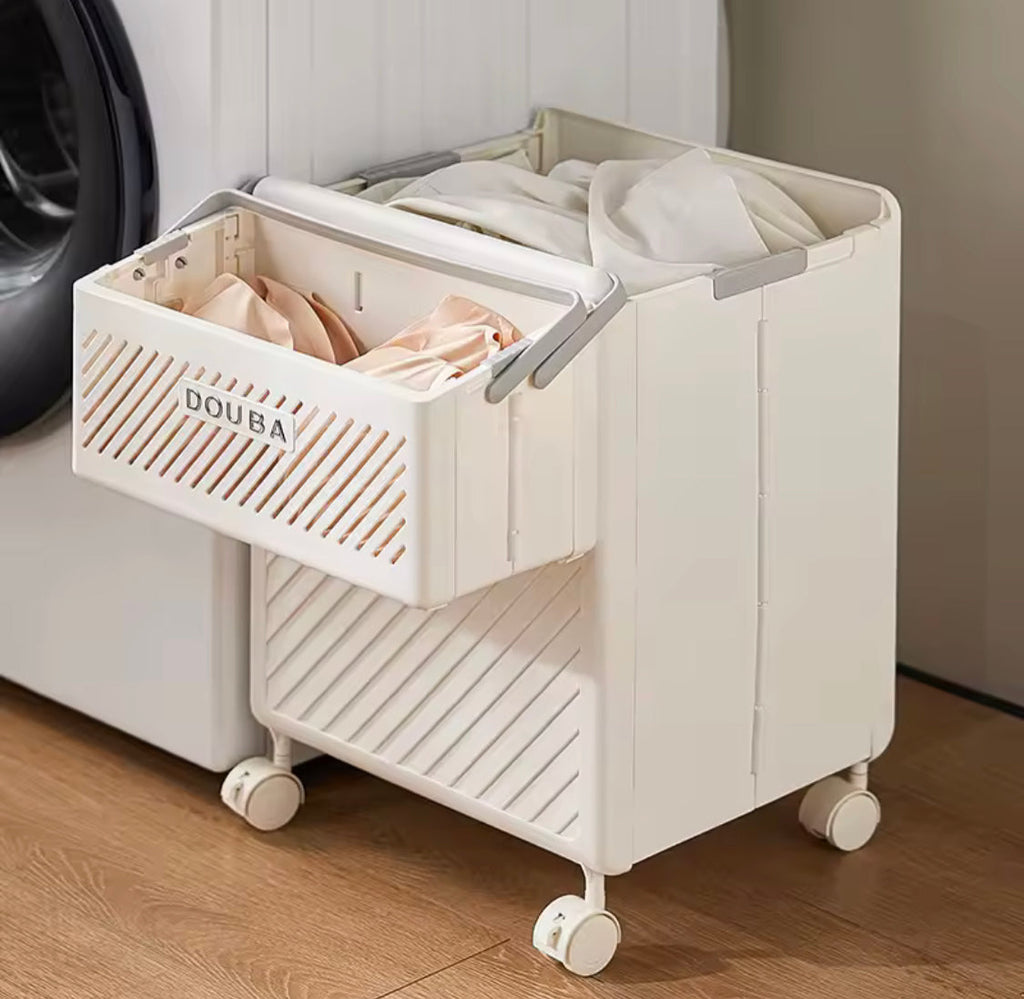 Foldable Clothes Storage Basket With Wheels, Multifunctional Laundry Basket, Household Large Capacity Bathroom Storage Basket