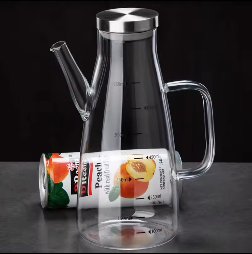 700ml Transparent Oil Jug, Glass Oil Dispenser, Transparent Oil Jug With Stainless Steel, Oil Glass Bottle, Anti-Leak Transparent Oil Bottle