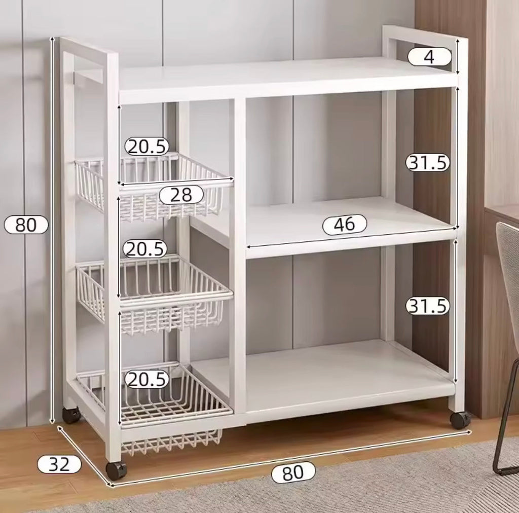 Multilayer Storage Rolling Cart, Moveable Kitchen Storage Rack With Baskets, Multifunctional Kitchen Organizer