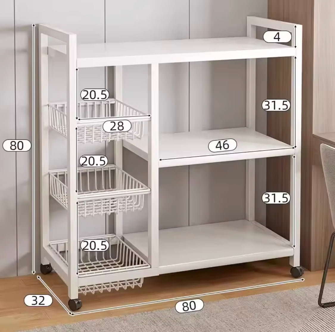 Multilayer Storage Rolling Cart, Moveable Kitchen Storage Rack With Baskets, Multifunctional Kitchen Organizer