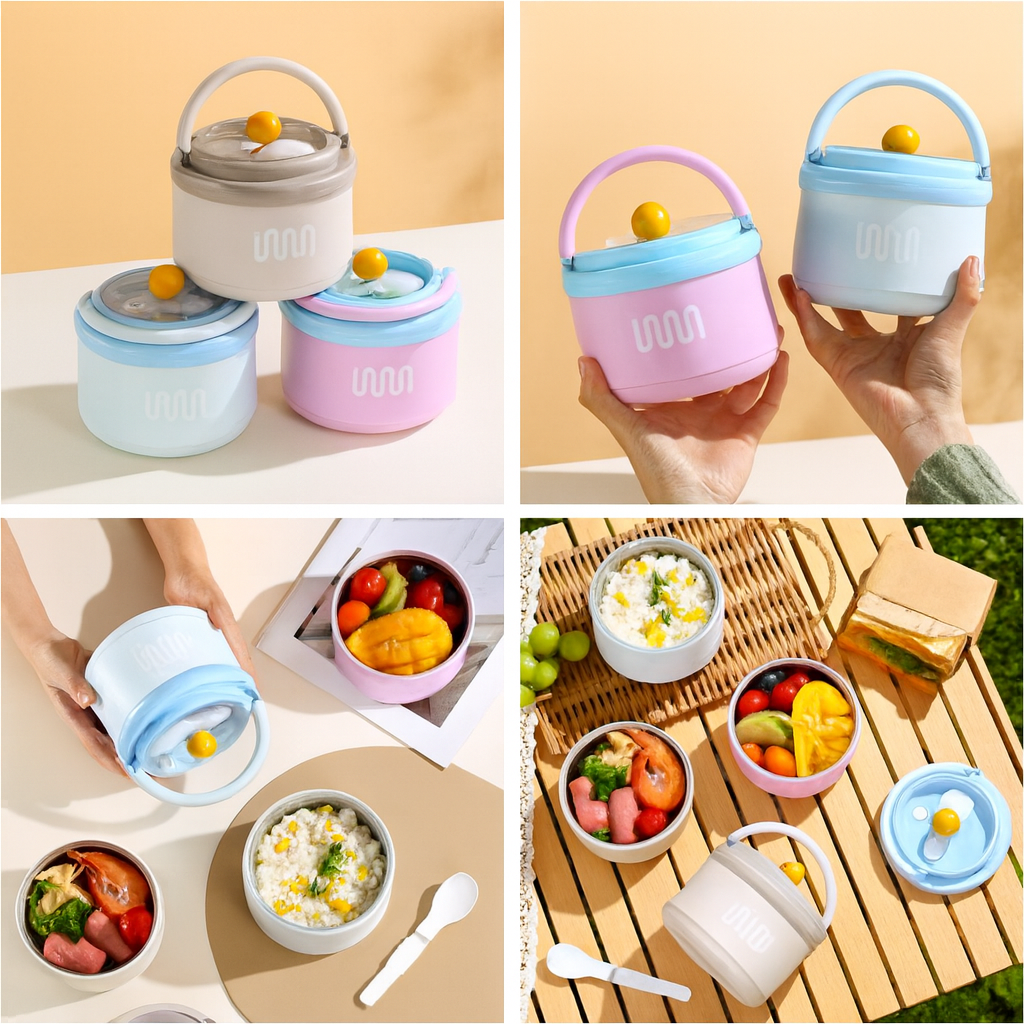 Stainless Steel Lunch Box with Foldable Spoon & Handle