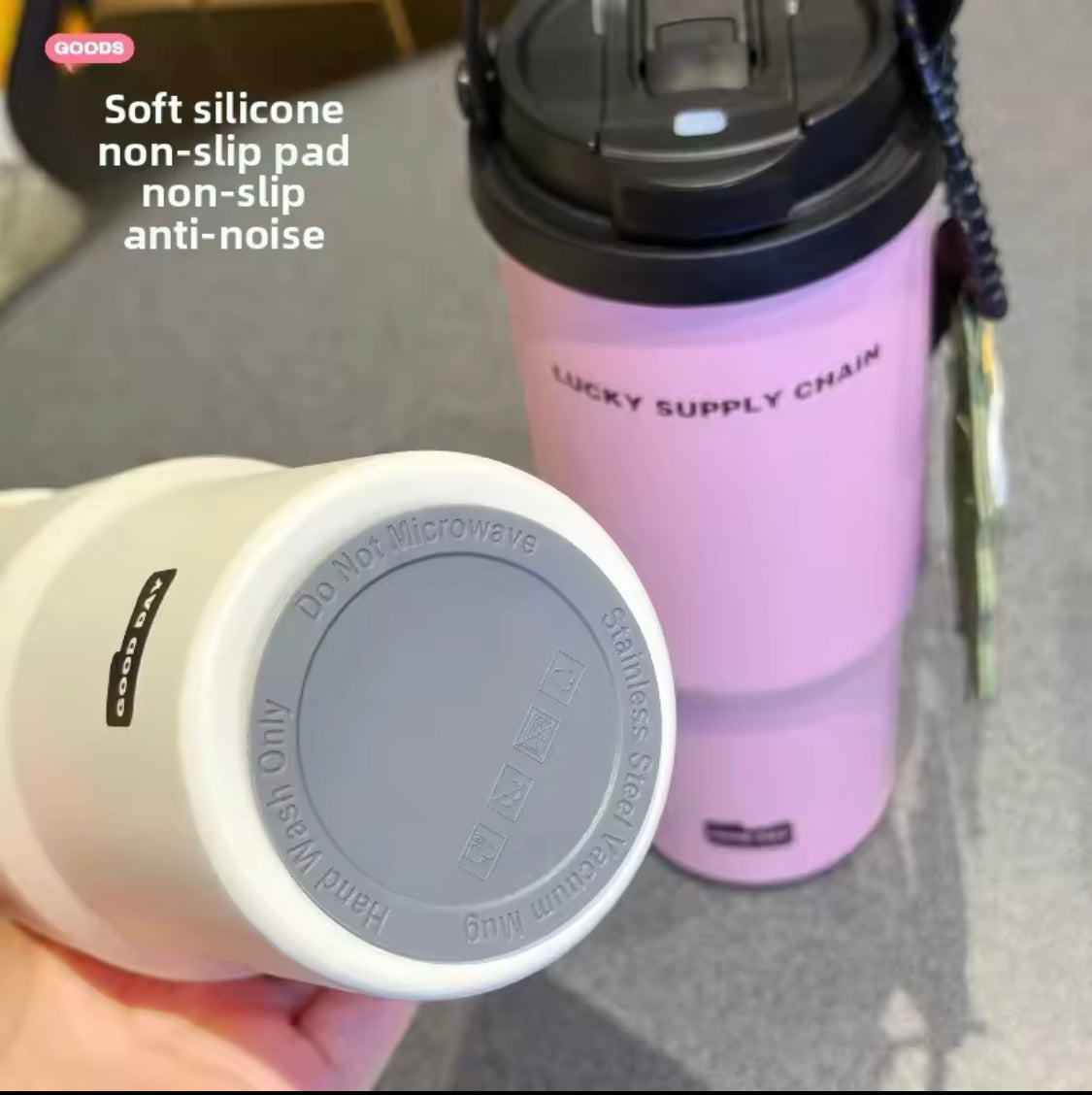 Fashion Large Capacity Insulated Cup, Car Handheld Water Thermos, Portable Stainless Steel Gym Water Bottle