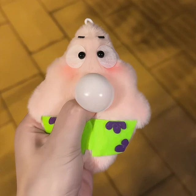 Animal Plush Toy, DIY Squeak Spit Bubbles Patrick Pendant, Cute Cartoon Animal Key Holder, Stuffed Hand Toys