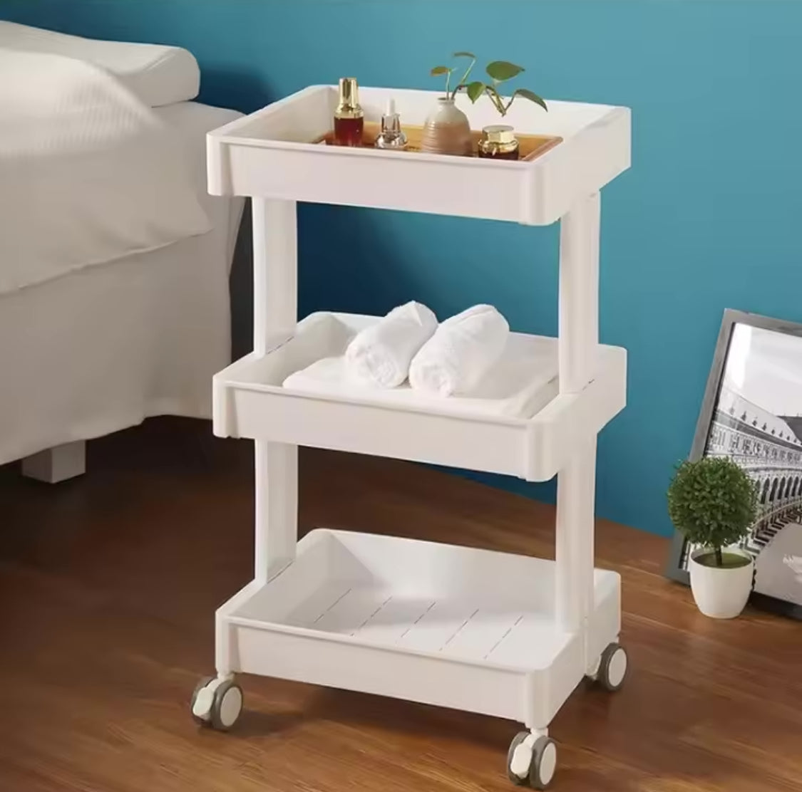 Three Layer Bathroom Storage Trolly, Multifunctional Storage Tool Cart, Multi Layer Sundries Storage Organizer, Movable Snack Storage Rack