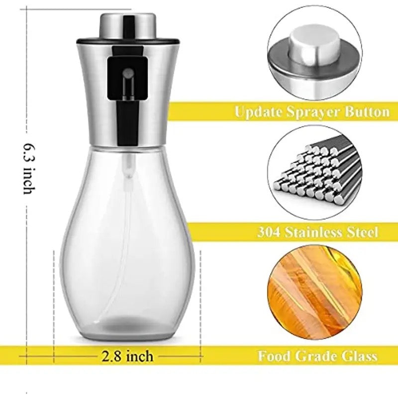 Oil Spray Pot, 200ml Cooking Oil Bottle, Stainless Steel Pump Oil Dispenser, BBQ Cookware Tool,  Leak Proof Bottles with Non Slip Handle, Automatic Cap and Stopper for Kitchen Cooking