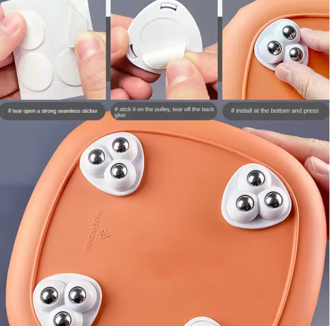 4Pcs Mini Caster Wheels, 360 Degree Free Rotation Universal Wheels, Universal Furniture Pulley, Stainless Steel Mini Swivel Wheels, Self Adhesive Caster Wheels