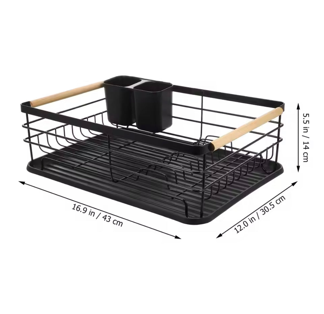 Stainless Steel Kitchen Dish  Storage Rack, Wooden Handle Dish Storage Holder, Chopsticks And Utensils Holder