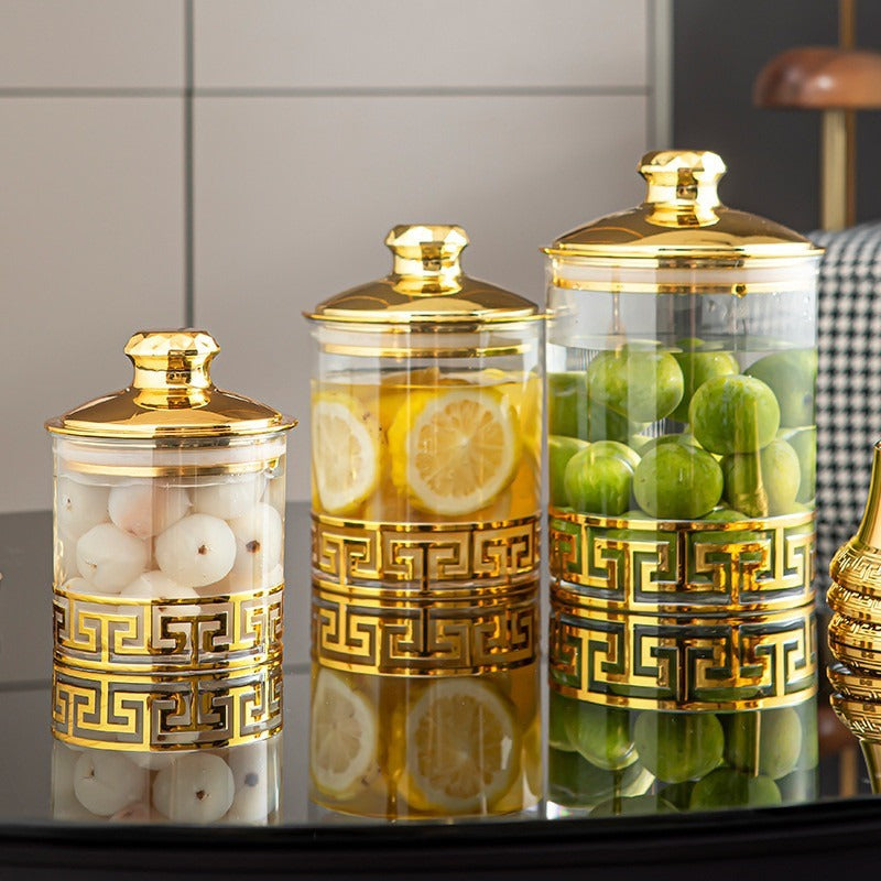 Acrylic Golden Jar Set 3 Pcs Stylish Storage Jars for Kitchen Snacks Dry Items
