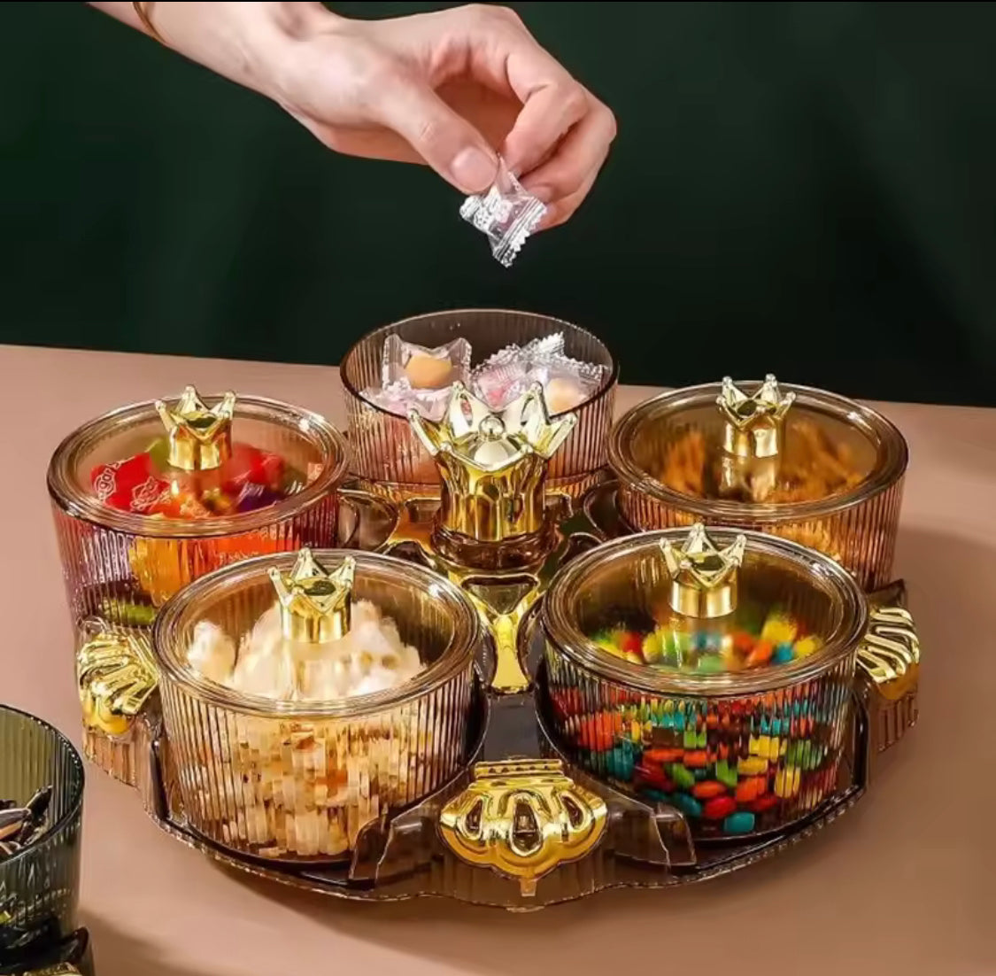 360° Rotating Acrylic Candy Tray, Desktop Decorative Serving Tray With Lid, Living Room Dried Fruit Tray