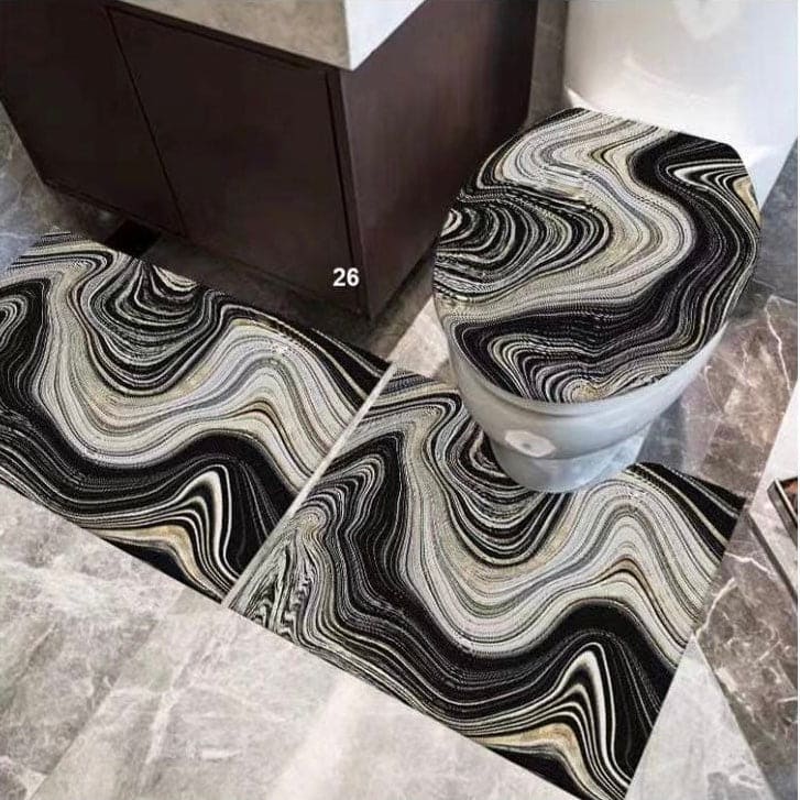 Set Of 3 Bathroom Mat, U-Shaped Contour Mat and Toilet Seat Cover ,Toilet Anti Slip Absorbent Rug, Pebbles Bathtub Decor Carpet, Soft Non Slip Cobblestone Mat, Memory Foam Pebble Shower Mat, Quick Drying Bathroom Mat