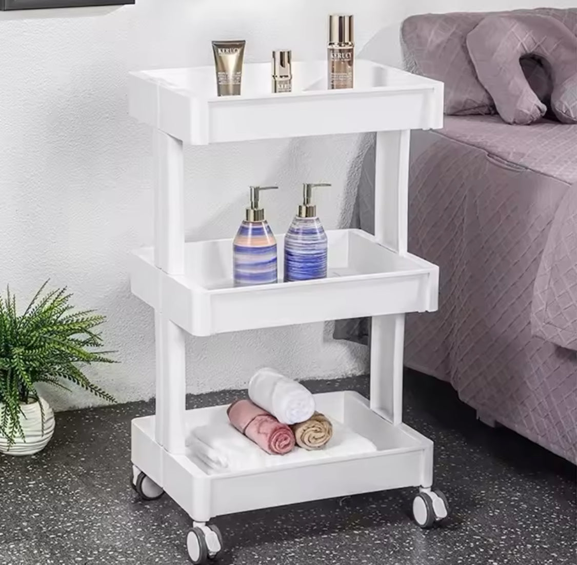 Three Layer Bathroom Storage Trolly, Multifunctional Storage Tool Cart, Multi Layer Sundries Storage Organizer, Movable Snack Storage Rack