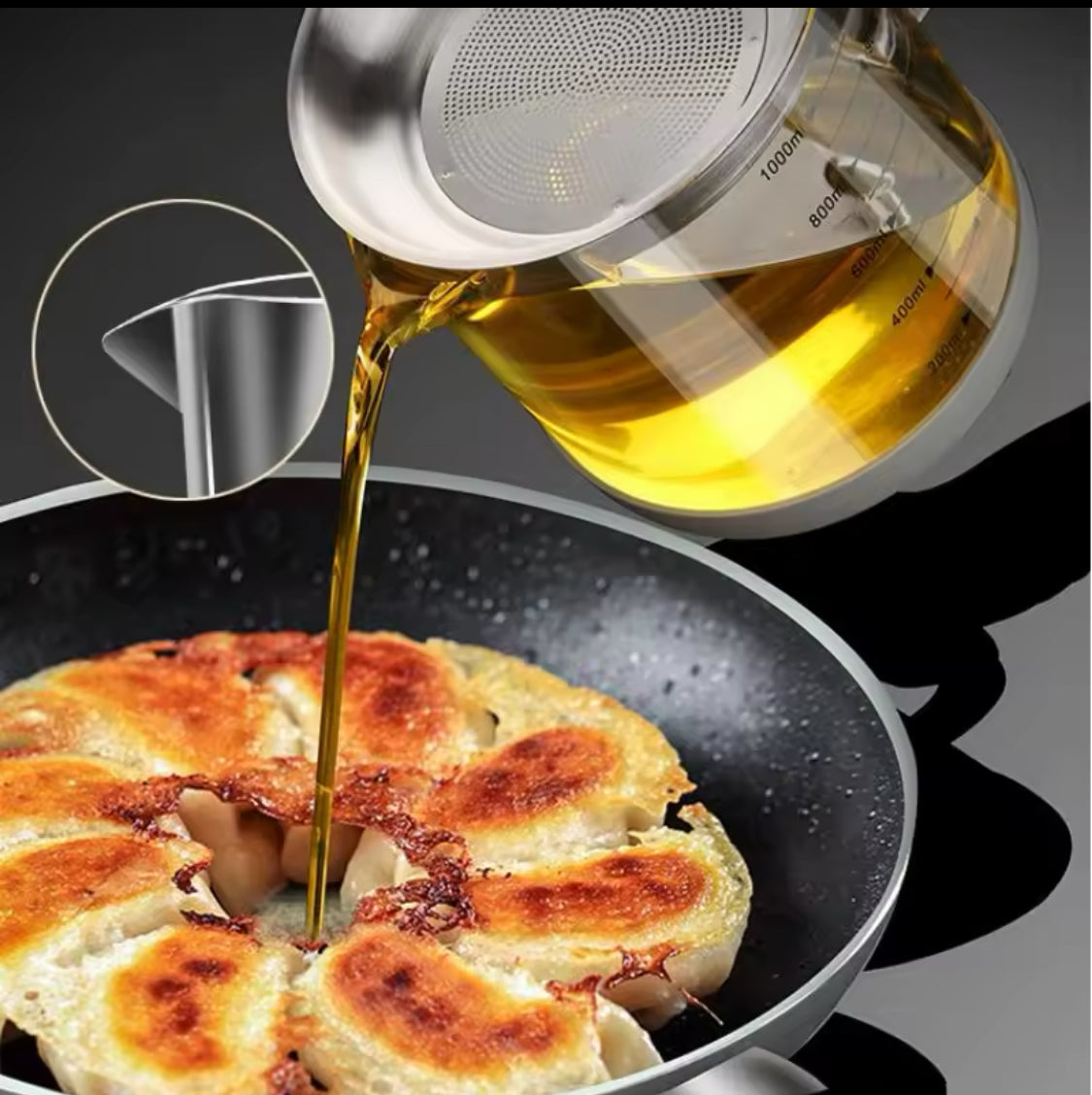 Transparent Glass Oil Filter Jar With Scale, Filter Oil Storage Tank, Oil Filter Pot, Filter Oil Pot With Stainless Steel Fry Strainer, Oil Container Jar, Glass Oil Kettle