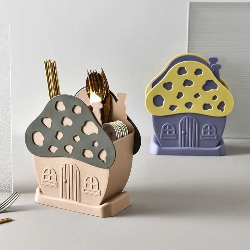 Mushroom Drying Cutlery Basket, Kitchen Tableware Storage Rack Cutlery Holder, Multifunctional Kitchen Sink Box, Hollow Drainer Spoon Fork Holder