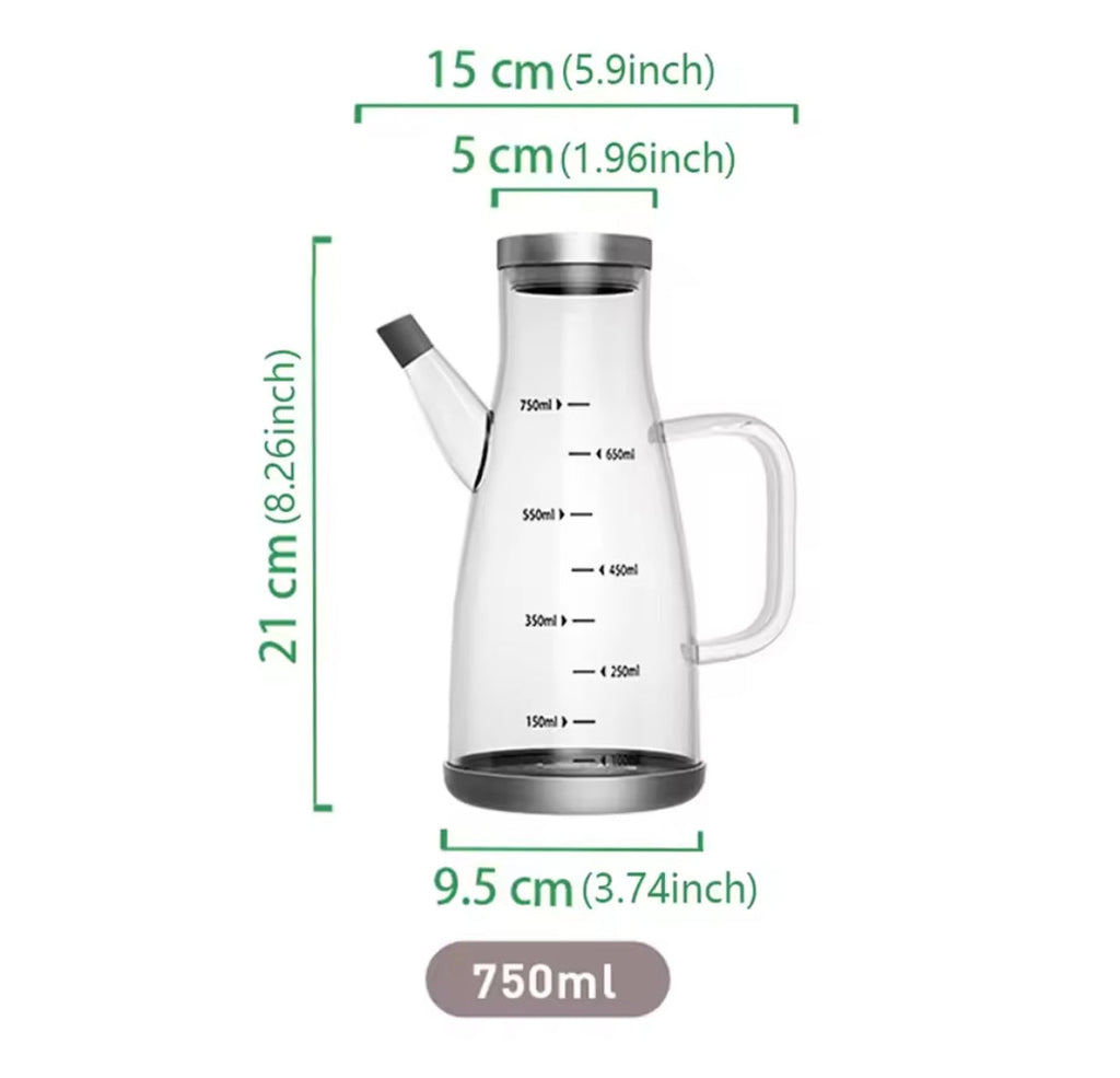 700ml Transparent Oil Jug, Glass Oil Dispenser, Transparent Oil Jug With Stainless Steel, Oil Glass Bottle, Anti-Leak Transparent Oil Bottle