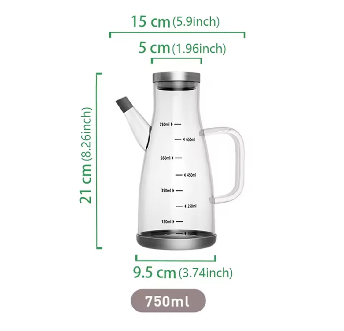 700ml Transparent Oil Jug, Glass Oil Dispenser, Transparent Oil Jug With Stainless Steel, Oil Glass Bottle, Anti-Leak Transparent Oil Bottle