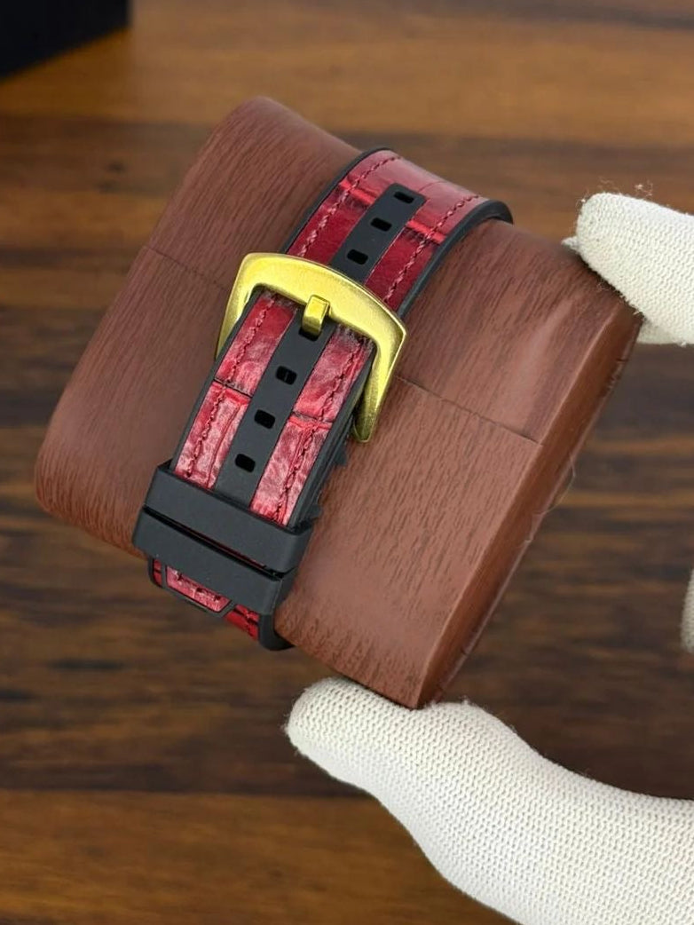 Frank Muller Stone Dial Luxury Automatic Watch – Red Leather Strap