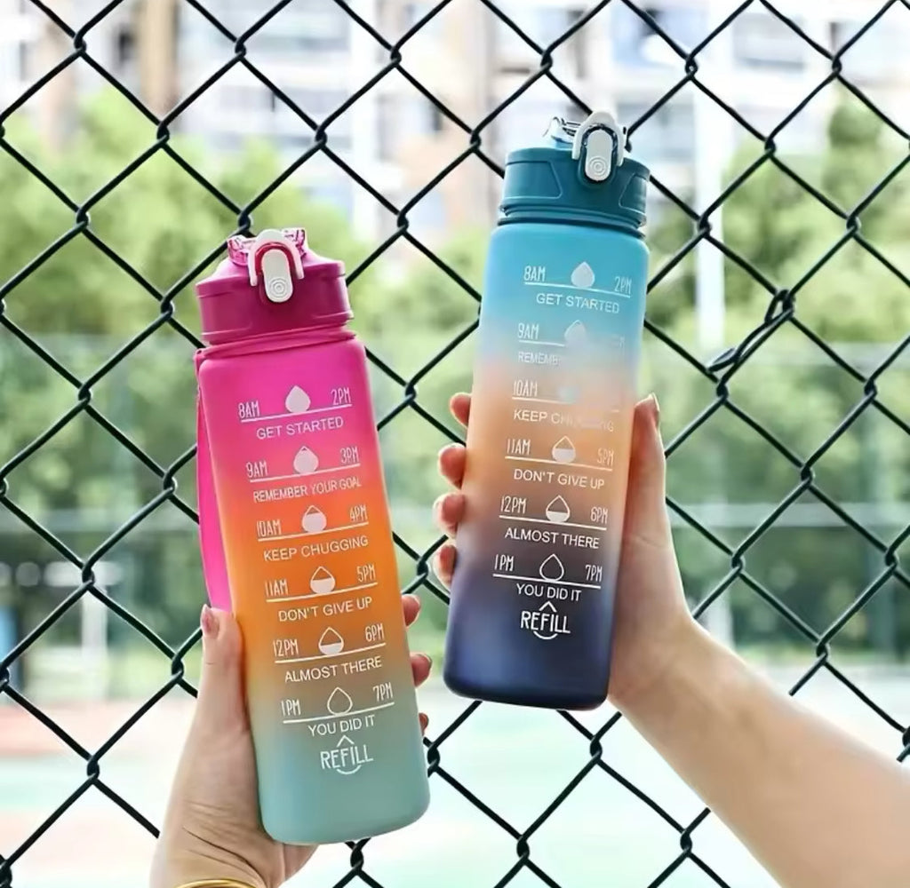 Gradient Colour Sports Water Bottle, Leakproof Travel Water Bottle, Time Marker Perfect for Outdoor Hiking Gym Water Bottle