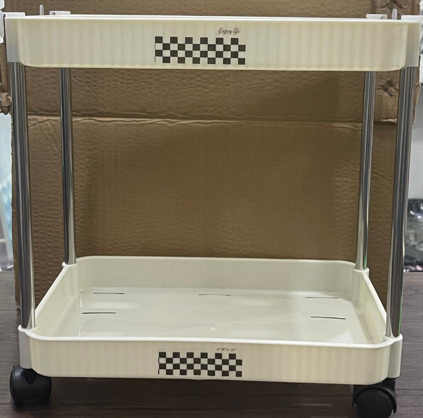 Multifunctional Two Tier Rolling Cart With Wheels, Kitchen Trolley Storage Rack, Movable Bathroom Utility Cart