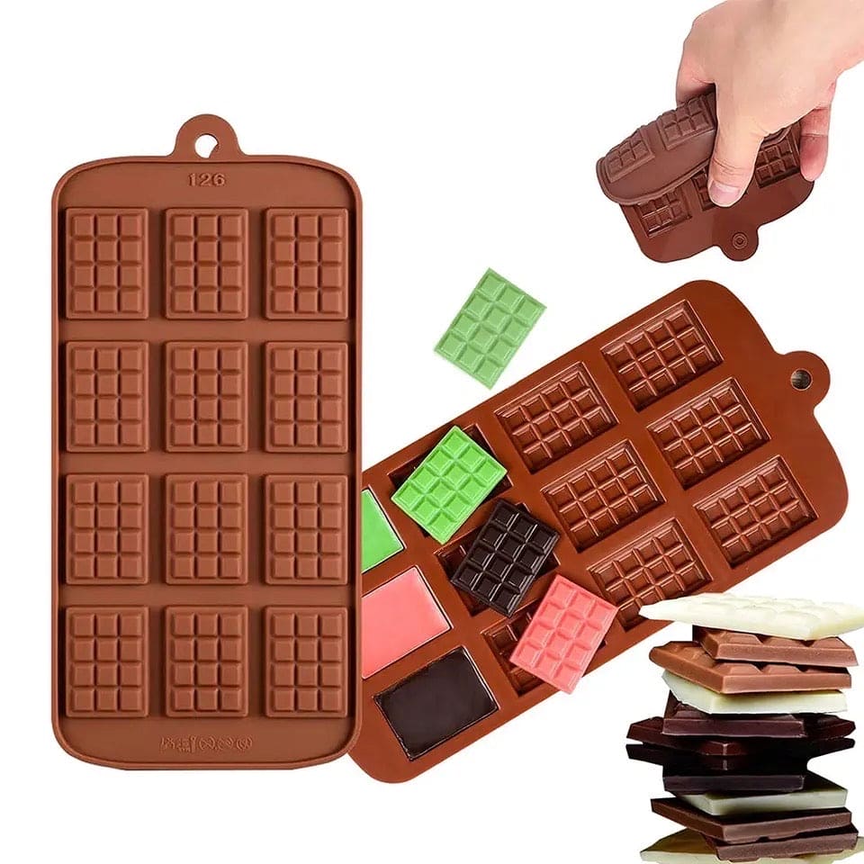 Silicone Chocolate Mini Bar Mold, 12 Even Chocolate Mold, Fondant Patisserie Candy Bar Mold, Non Stick Cake Decoration Mold, Mini Waffle Shape Mold, Flexible Clip-On Bar Trays Suitable for Chocolate, Kitchen Baking Accessories
