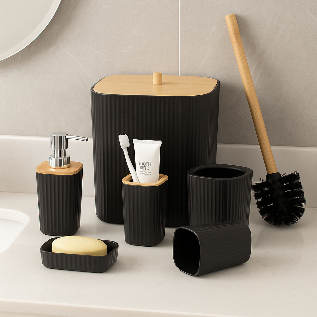 Premium Quality 6Pcs Bathroom Set - Black