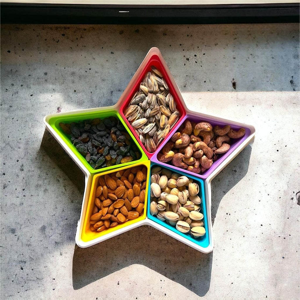 Star Dried Fruit Tray, Household Divided Fruit Bowl with Lid, Plastic Snack Serving Tray, Food Storage Organizer, Multifunction Dried Fruit Box