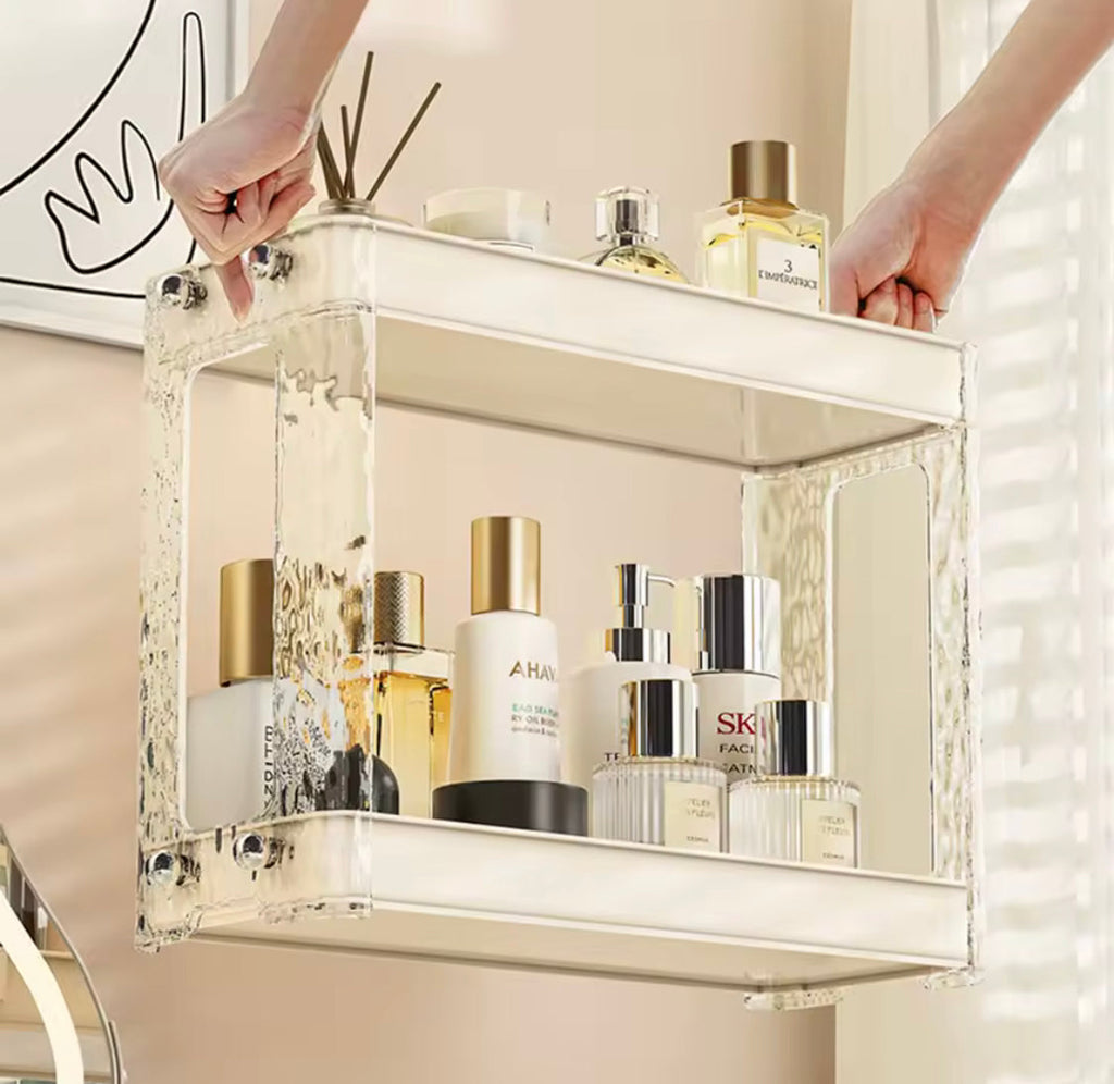 2 Layers Bathroom Organizer Rack, Kitchen Organising Spice Shelf Rack, Double Layer Elevated Storage Rack