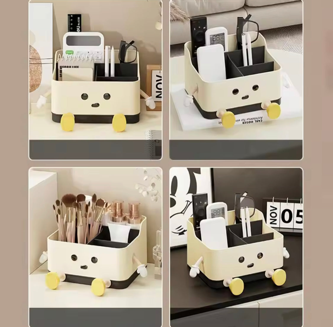 Cute Cartoon Style Desktop Storage Box, Multi Grid Countertop Cosmetic Organizer Shelf, Cute Desktop Decoration Accessories