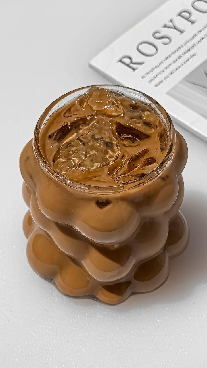 3D Bubble Design Transparent Glass Mug – Stylish Drinkware