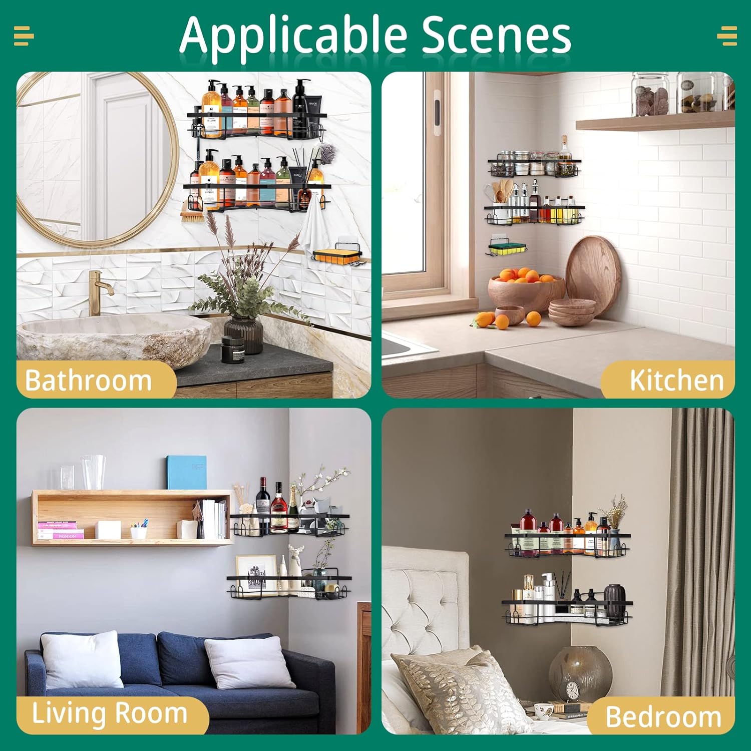 Set Of 5 Mesh Shower Shelves, Multipurpose Wall Storage Racks, Stainless Steel Bathroom Corner Baskets, Shower Basket for Hanging, Shampoo, Shower Gel, Soap Holder